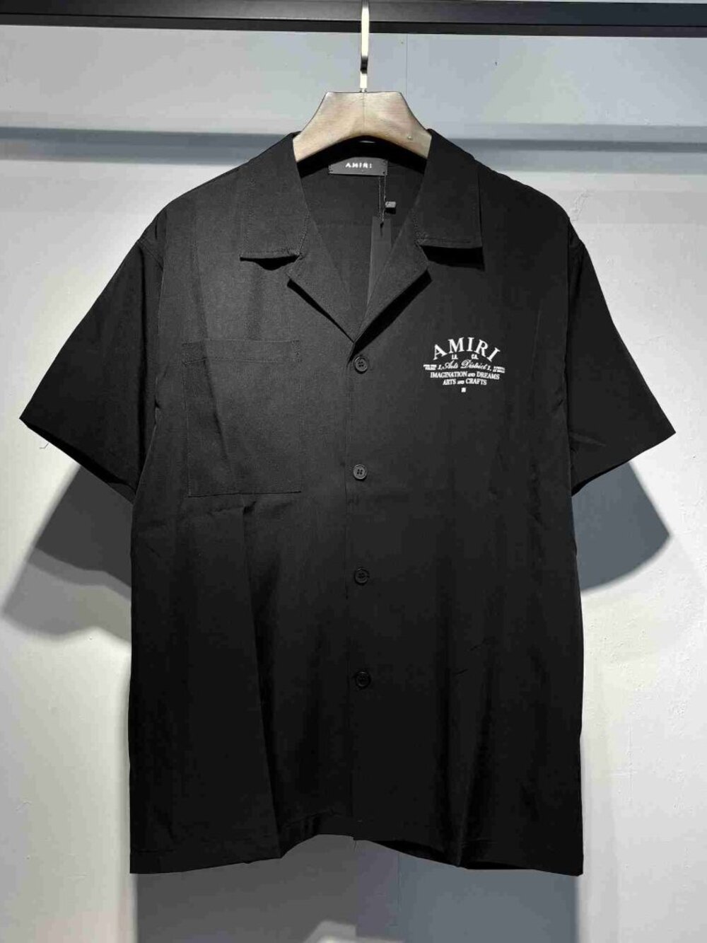 Amiri Black Arts District LA Print Camp Collar Short Sleeve Button Up Shirt